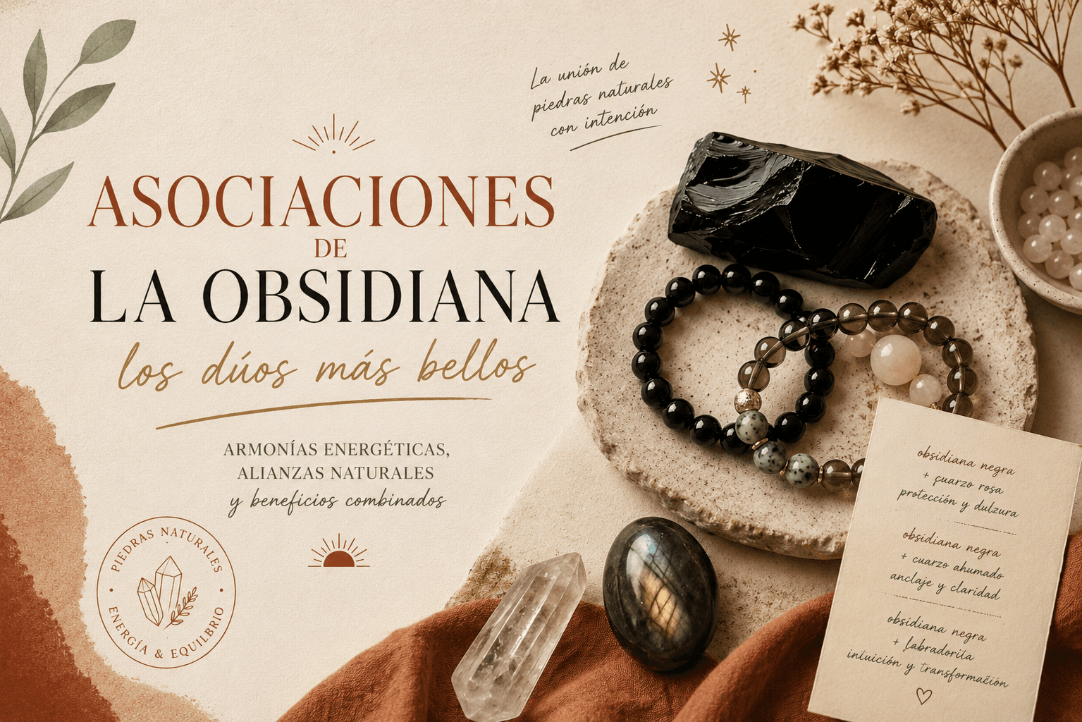 Asociaciones de obsidiana con otras piedras naturales: duos y trios en litoterapia
