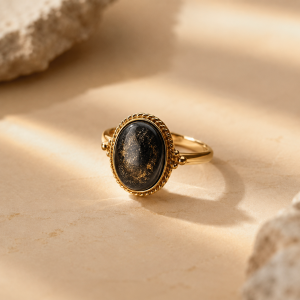 Bague en Obsidienne Dorée