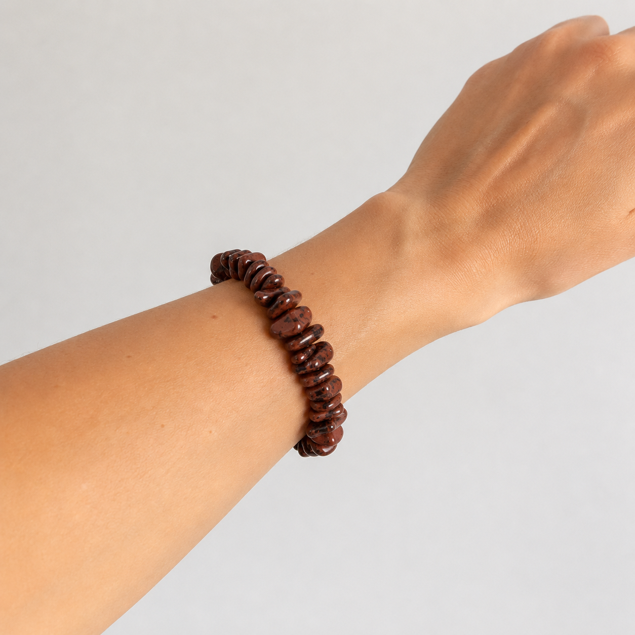 Close-up of mahogany obsidian beads and their brown tones