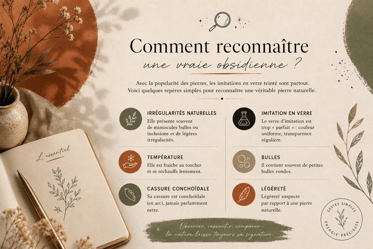 Pierre Obsidienne : le Guide Complet Les minuscules irrégularités trahissent une pierre naturelle