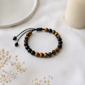 Tiger Eye and Obsidian Bracelet