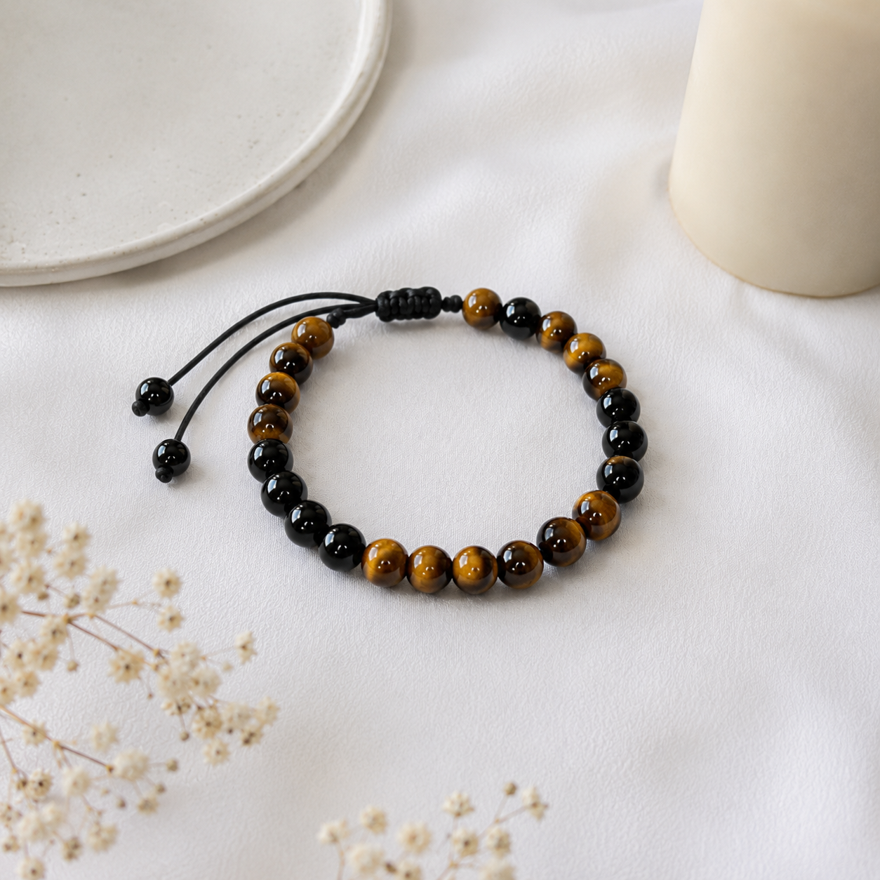 Bracelet œil de tigre et obsidienne