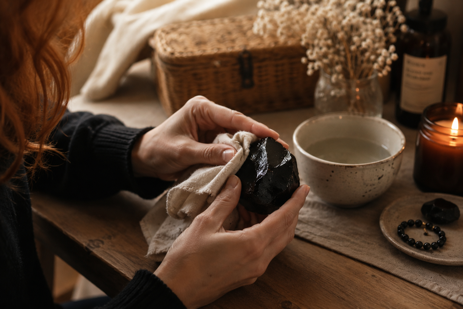 Purification et rechargement d'une pierre d'obsidienne