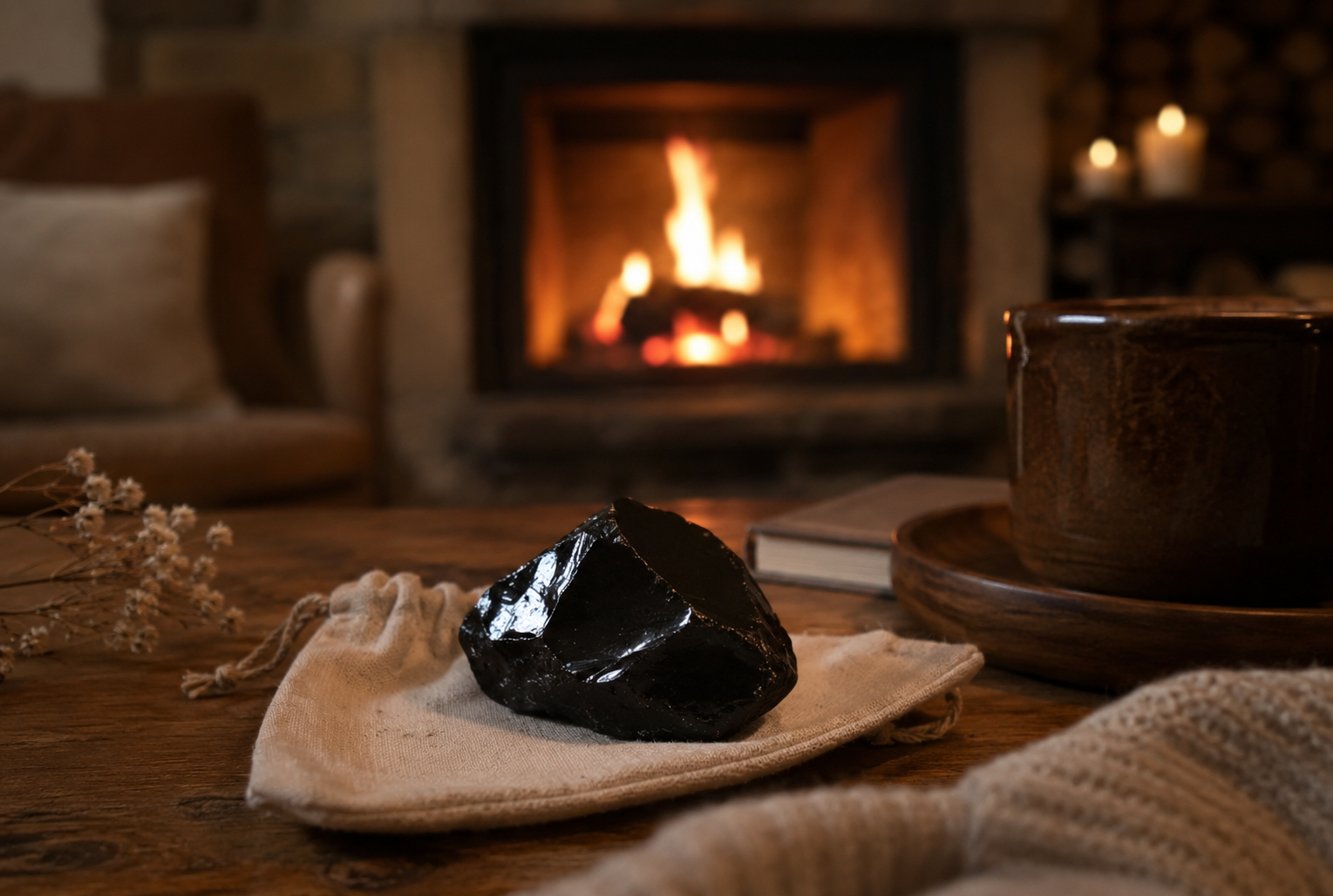 Obsidienne noire brute, verre volcanique