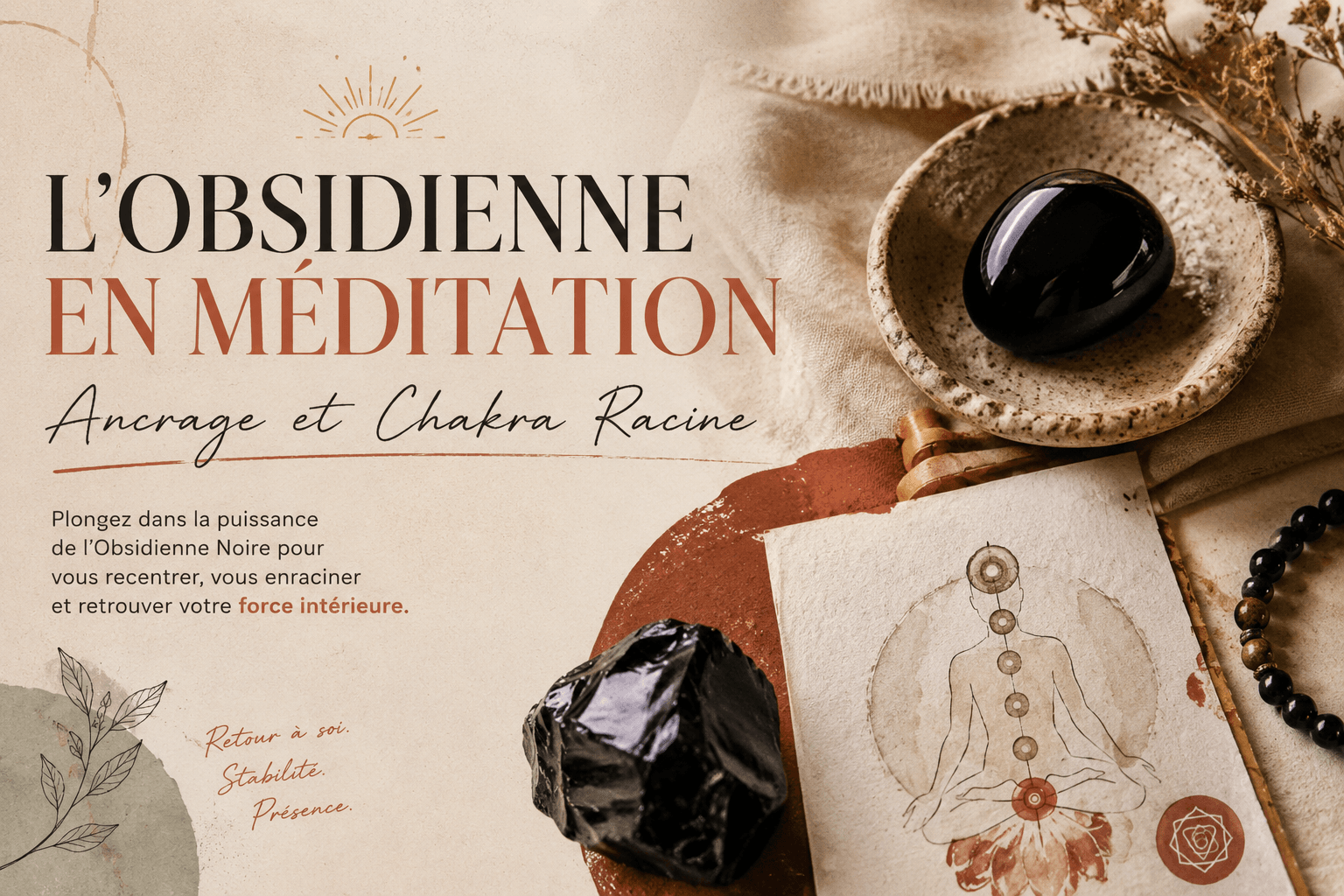 Méditer avec une obsidienne noire pour s'ancrer et apaiser le chakra racine