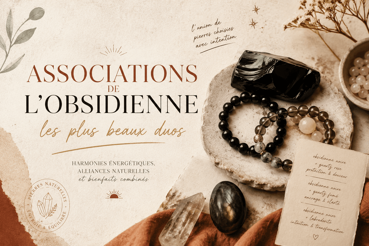Associations de l'obsidienne avec d'autres pierres naturelles : duos et trios en lithothérapie
