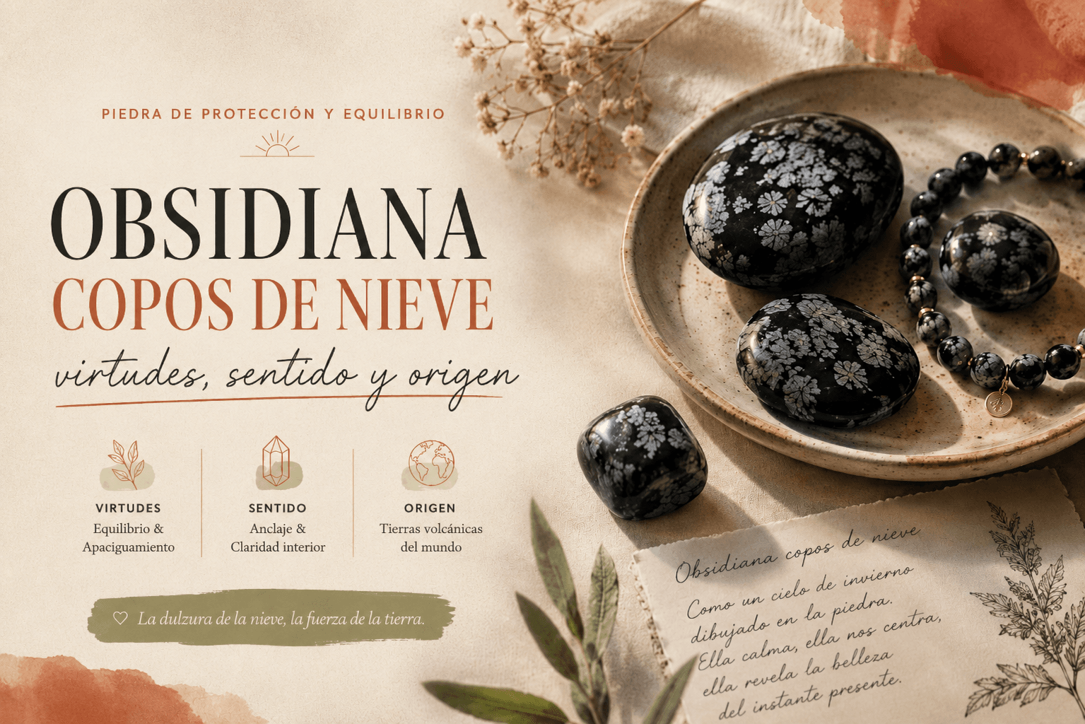 Obsidiana copo de nieve: piedra negra moteada de copos grises y blancos