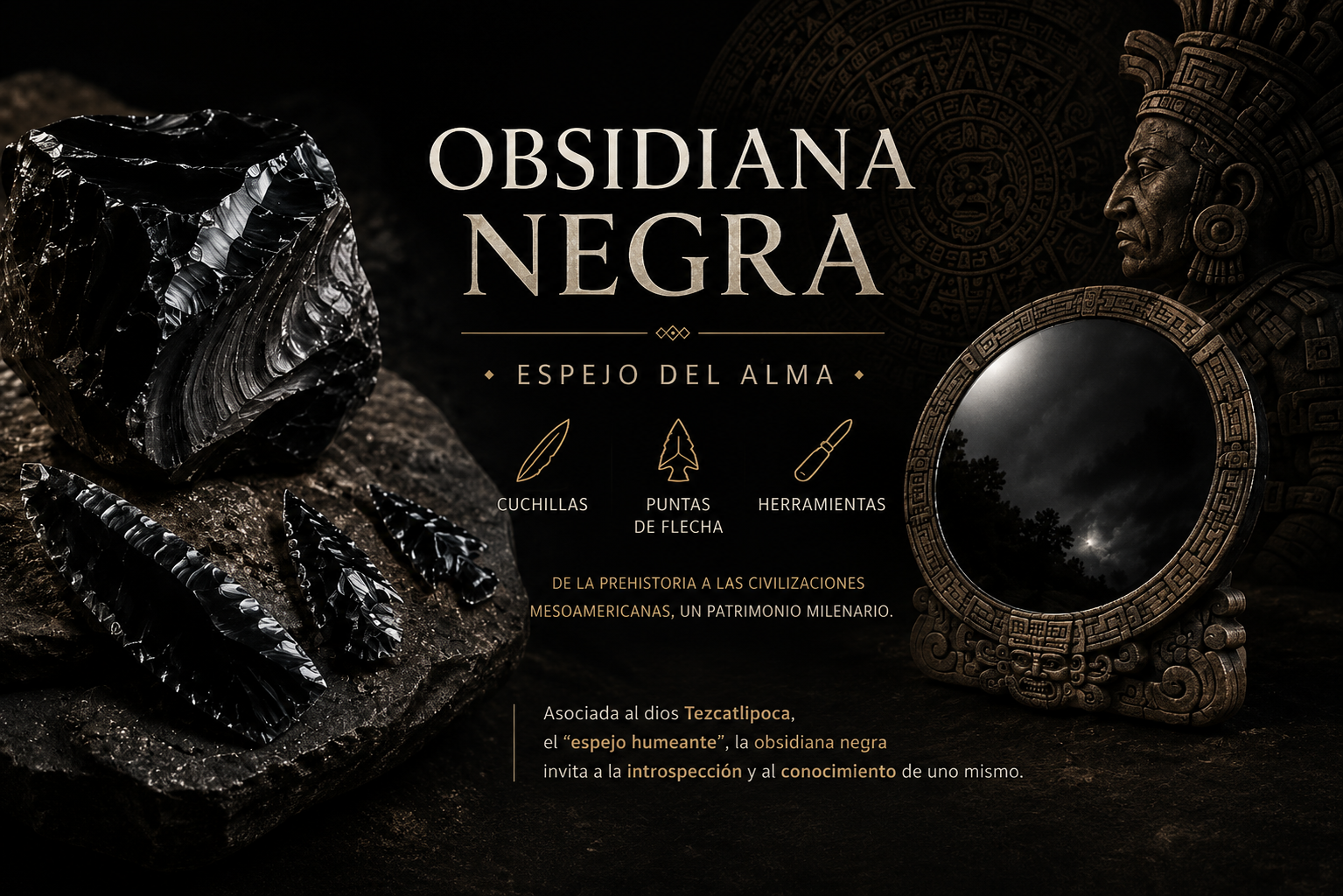 Pulida, la obsidiana se vuelve espejo