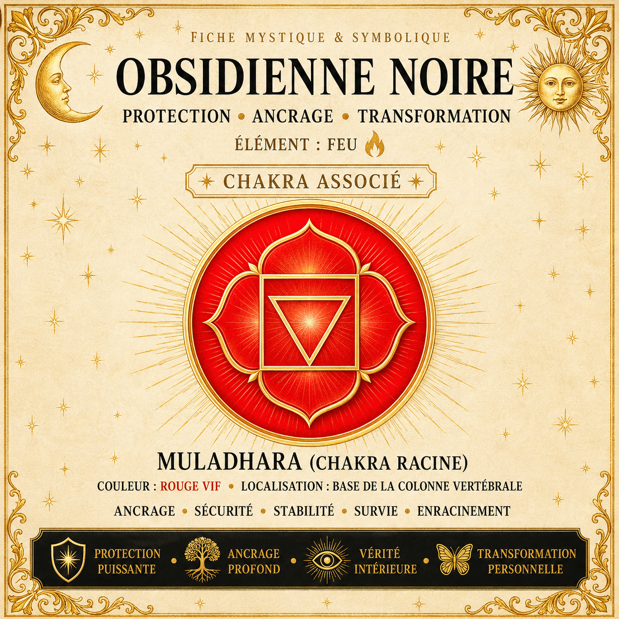 Chakra raíz asociado a obsidiana negra