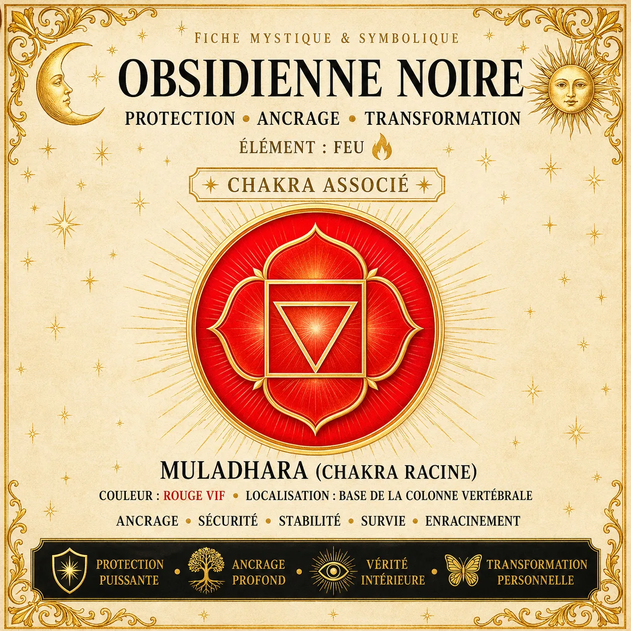 Root chakra associated with black obsidian