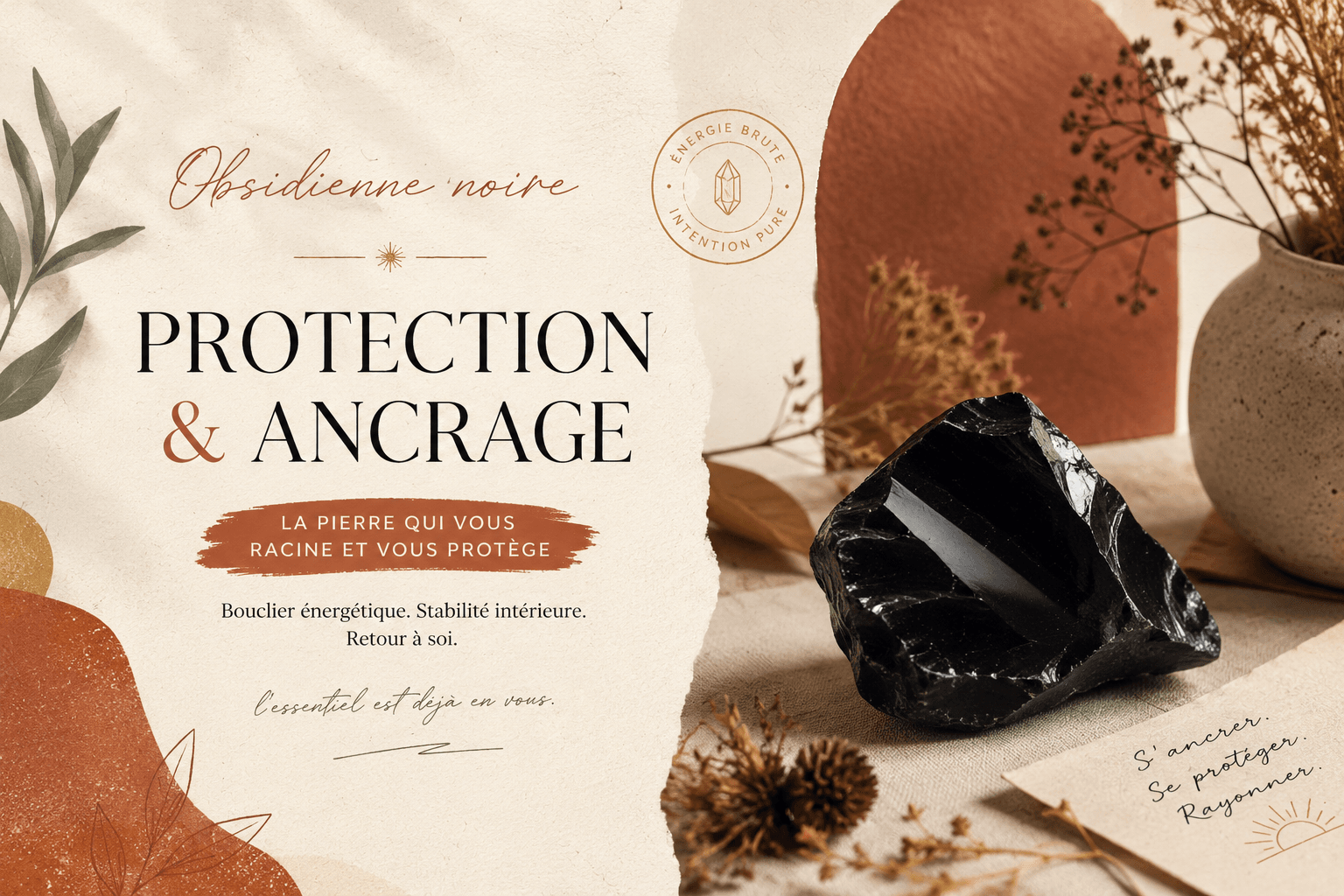Bijoux en obsidienne noire faits main | Bijoux Obsidienne Pierre d'obsidienne tenue dans la main