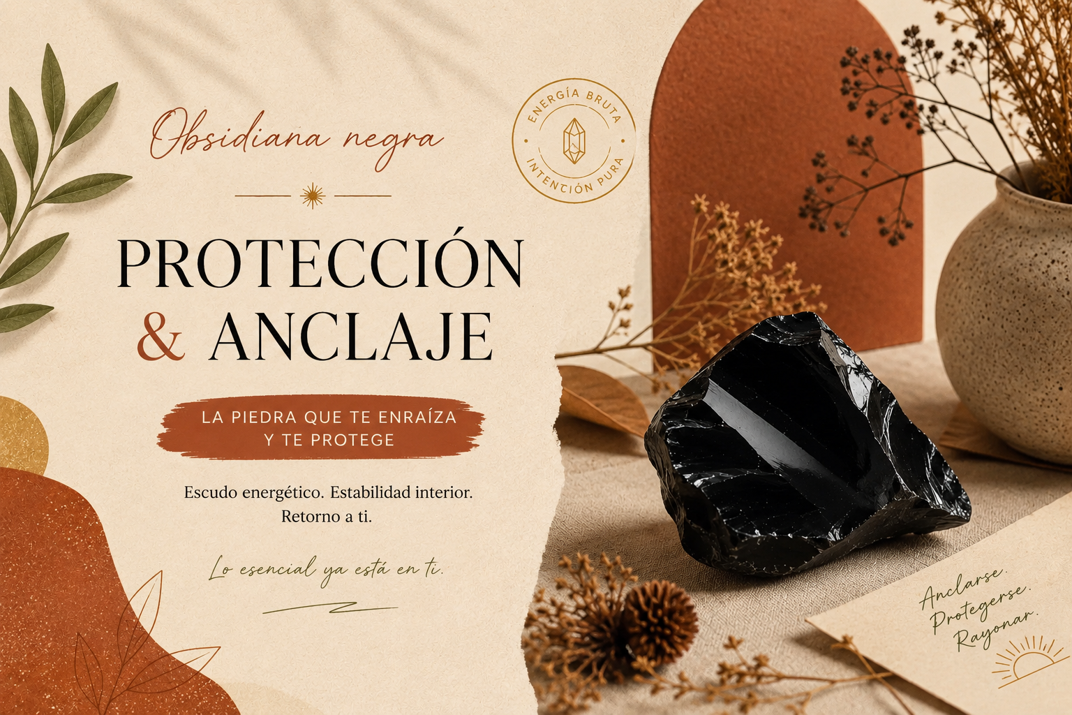 Piedra de obsidiana en la mano