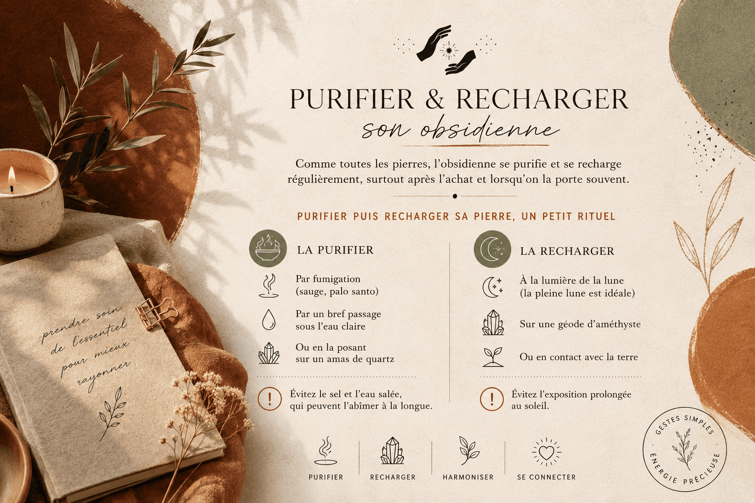 Pierre Obsidienne : le Guide Complet Purifier puis recharger sa pierre, un petit rituel