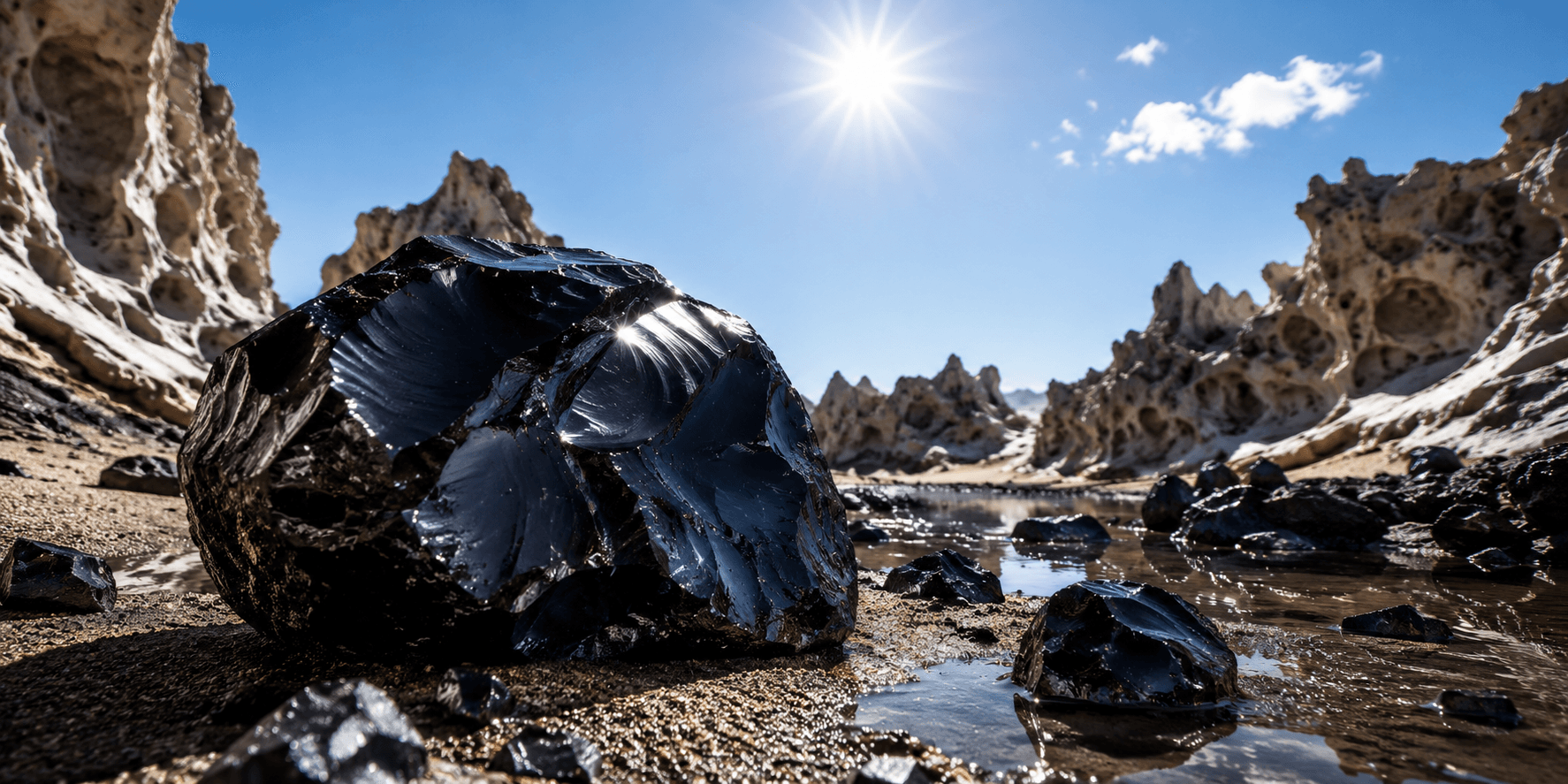 Its glassy surface and sharp, conchoidal fracture