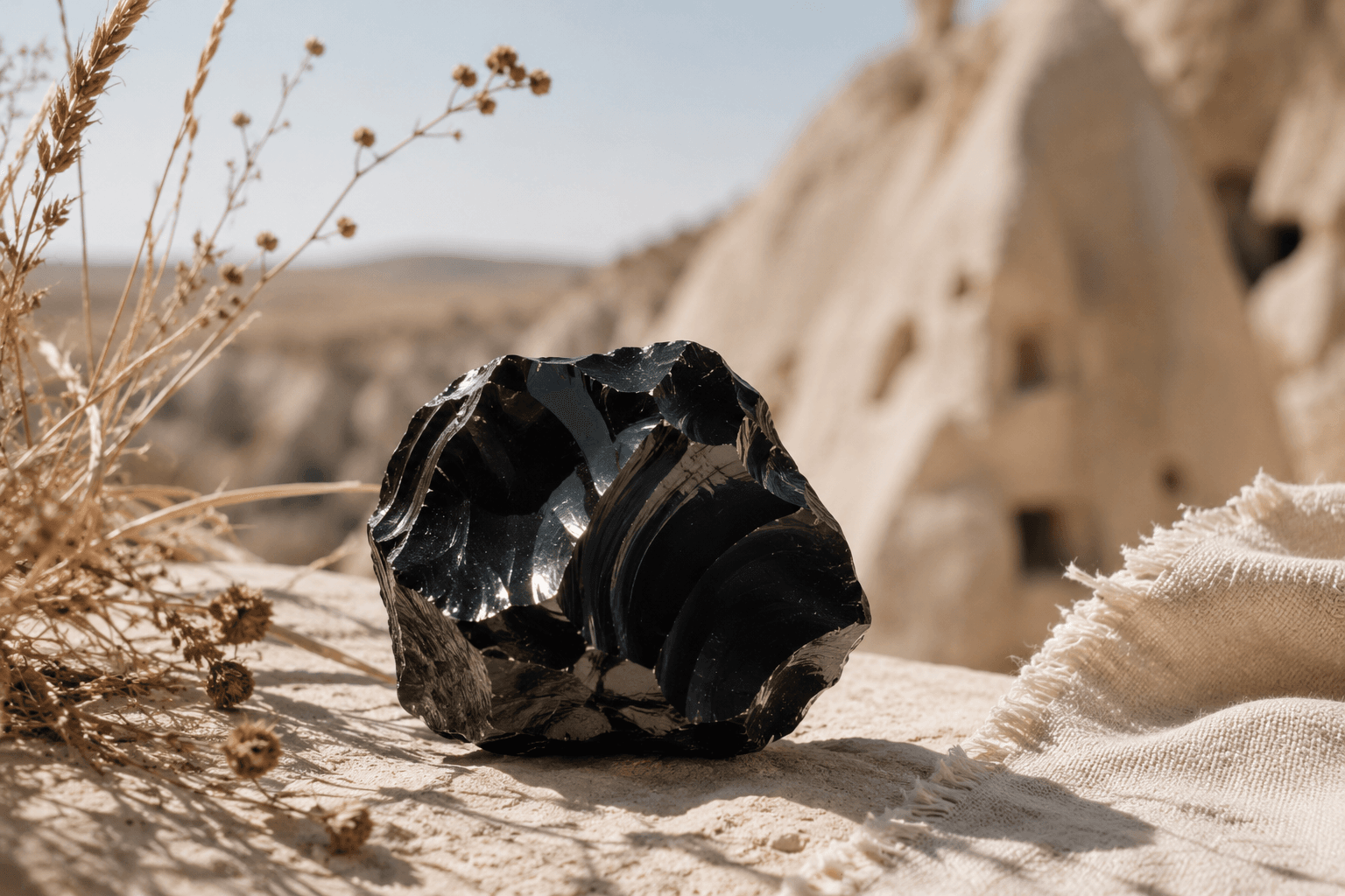 L'obsidienne est un verre volcanique cassant aux bords tranchants