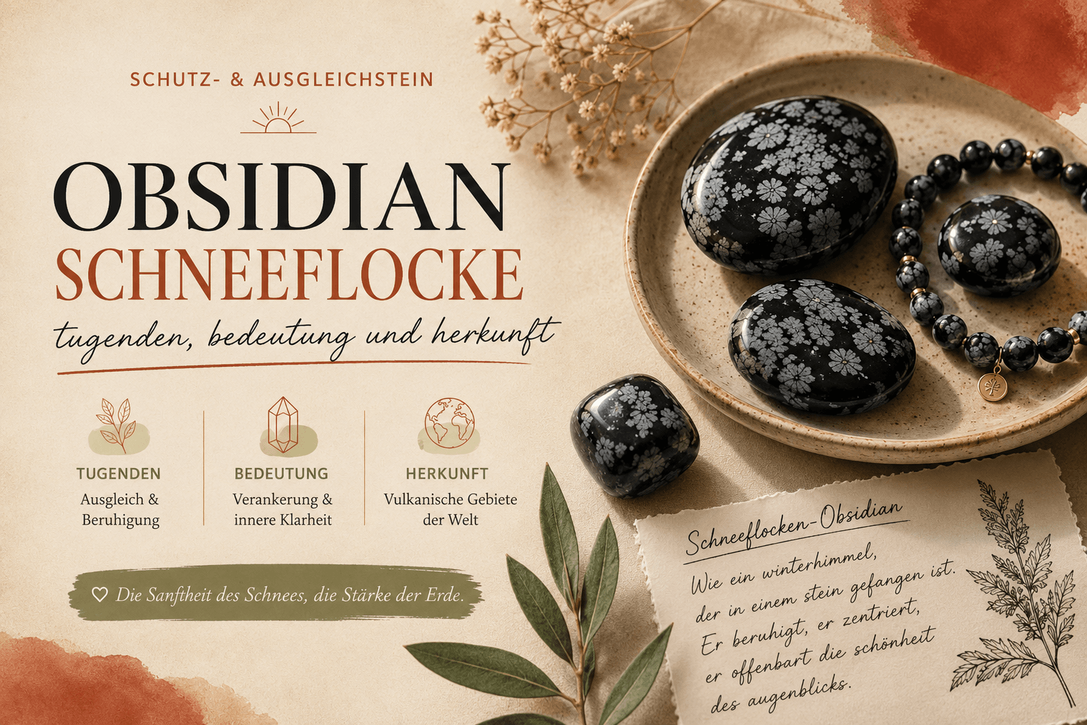 Schneeflocken-Obsidian: schwarzer Stein mit grauen und weißen Flocken gesprenkelt