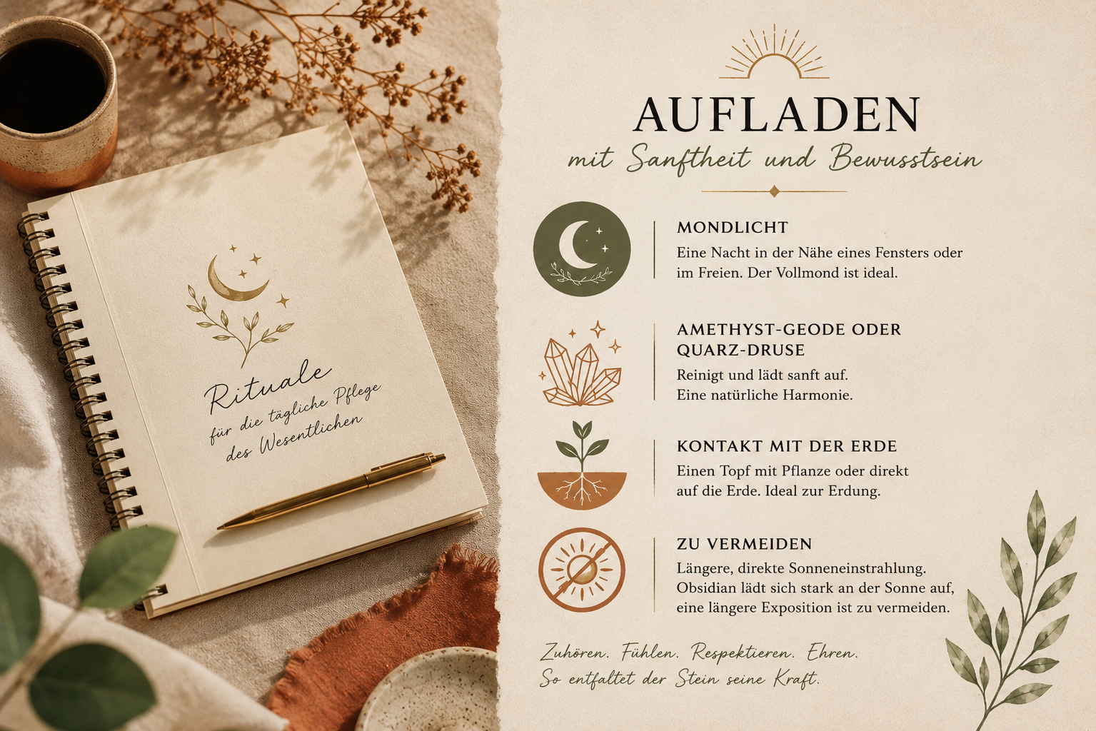 Obsidian reinigen und aufladen Mondlicht zum Aufladen