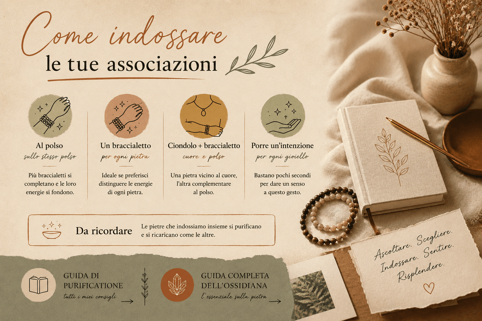 Più bracciali di pietre naturali sovrapposti allo stesso polso