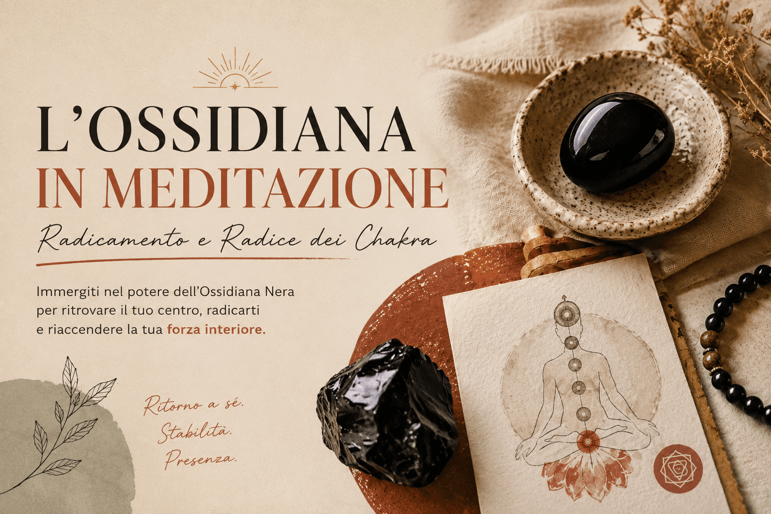 Meditare con un'ossidiana nera per radicarsi e calmare il chakra radice