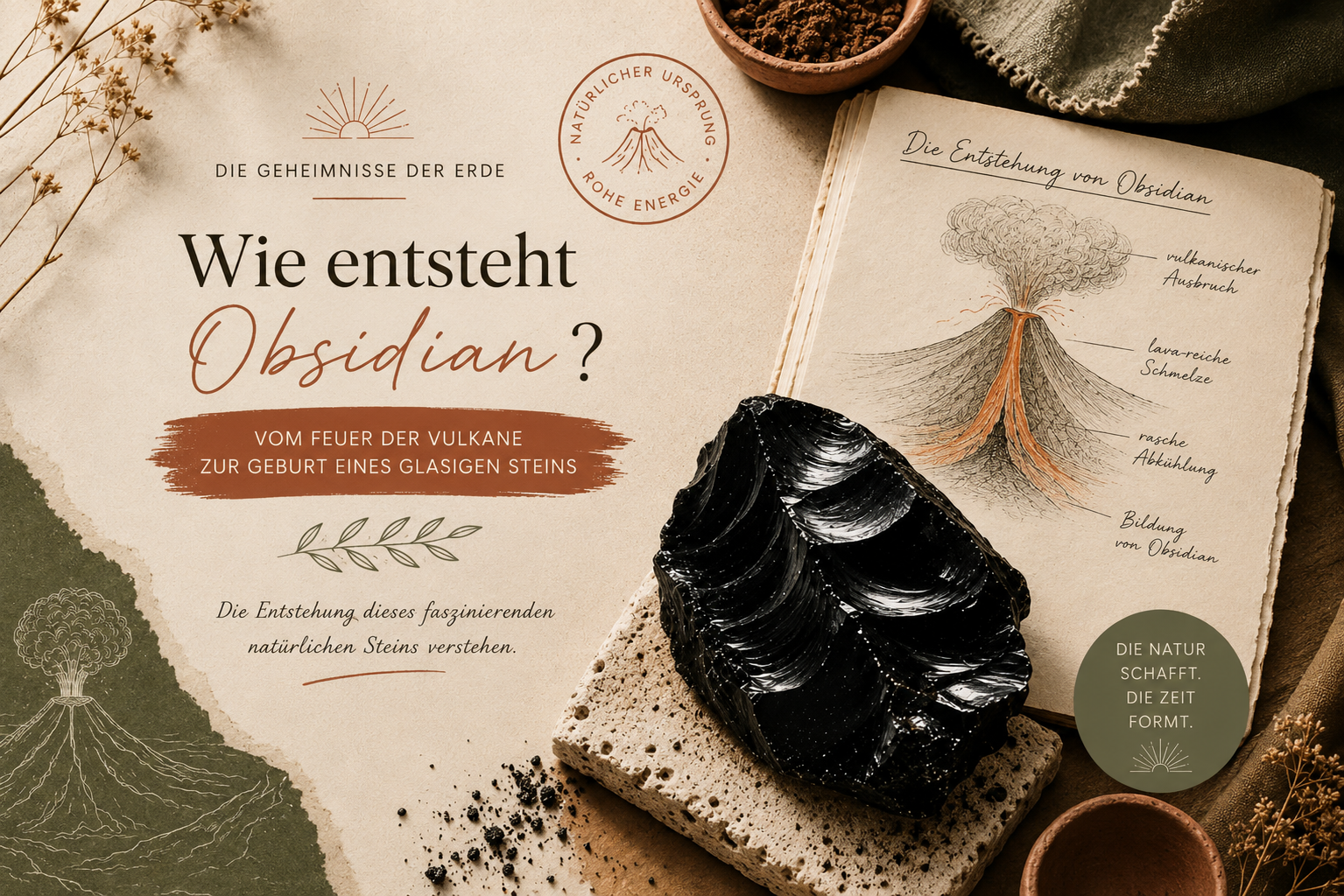 Wie entsteht Obsidian? Obsidian entsteht dort, wo Lava auf Luft trifft