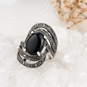 Bague Argent Massif Obsidienne