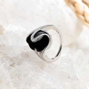 Bague Fine Argent Obsidienne