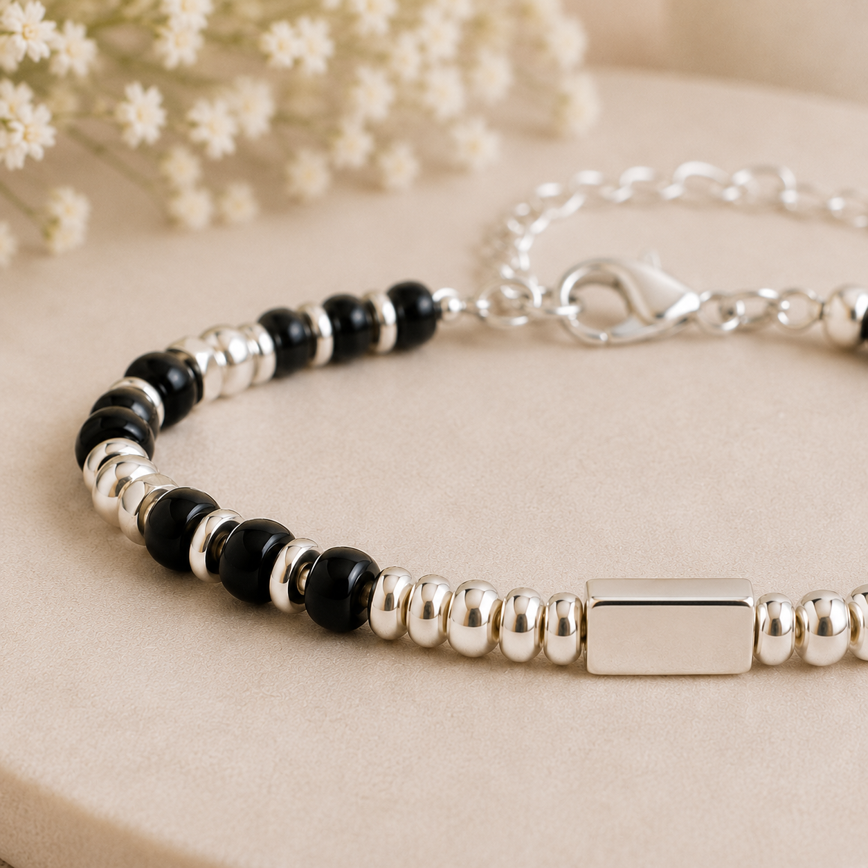 Bracelet Argent en Obsidienne Bracelet Argent en Obsidienne Perles