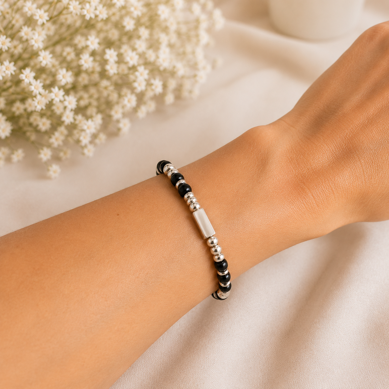 Bracelet Argent en Obsidienne Bracelet Argent en Obsidienne Poignet