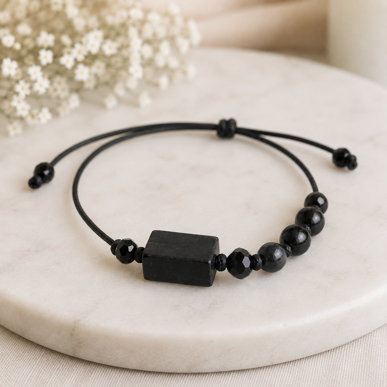 Bracelet de Cheville en Obsidienne Noire Bracelet de cheville en Obsidienne avec ficelle