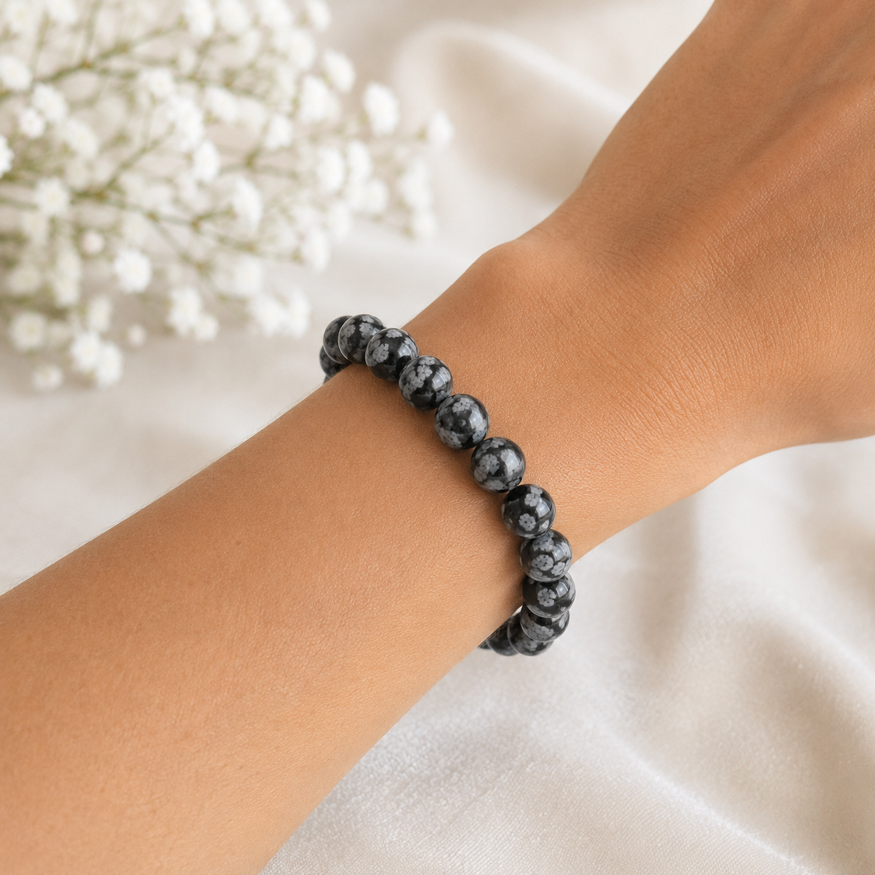 Bracelet Obsidienne Flocon de Neige Bracelet flocon de neige poignet