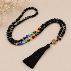 Collier 7 Chakras Obsidienne