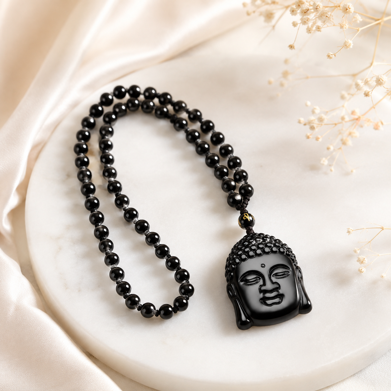 Naszyjnik Budda Obsydian Collier Bouddha en Obsidienne Noire