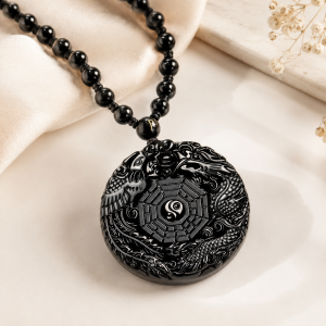Collier Dragon en Obsidienne Noire
