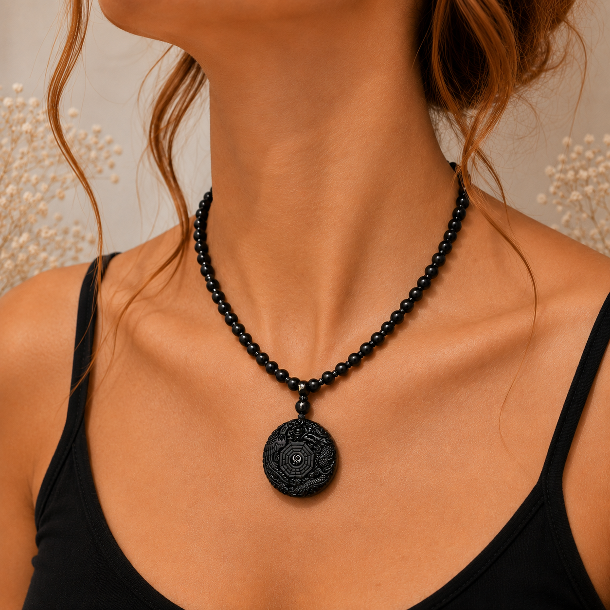 Naszyjnik Smok Obsydian Collier Dragon en Obsidienne Noire Cou