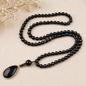 Collier Mala 108 Perles Obsidienne