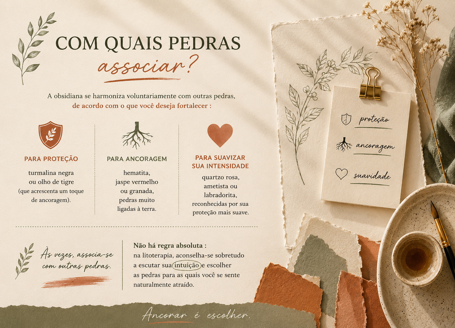 A obsidiana, pedra de proteção e enraizamento Às vezes ela é combinada com outras pedras