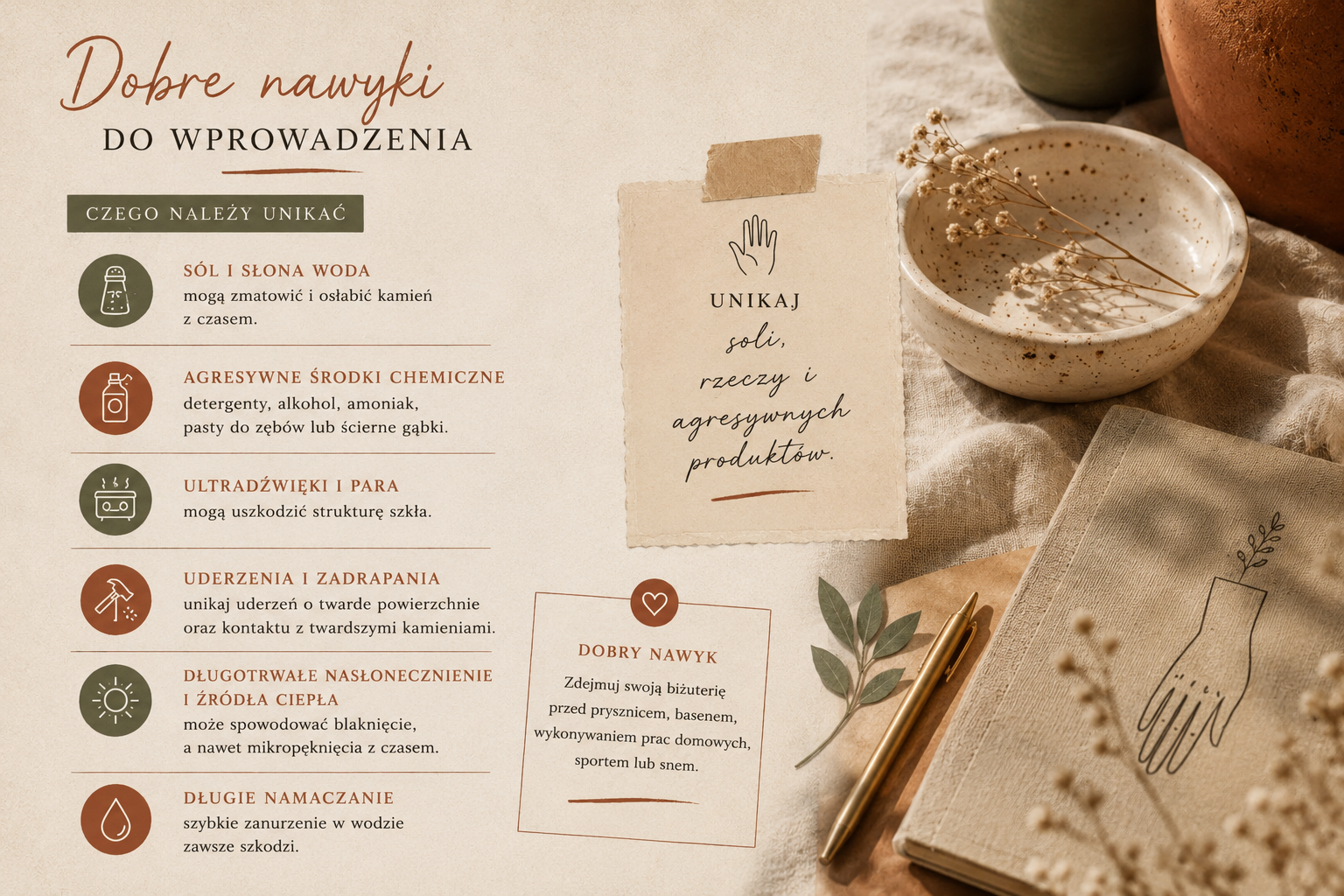 Jak czyścić i pielęgnować obsydian na co dzień Unikaj soli, uderzeń i agresywnych środków przy obsydianie