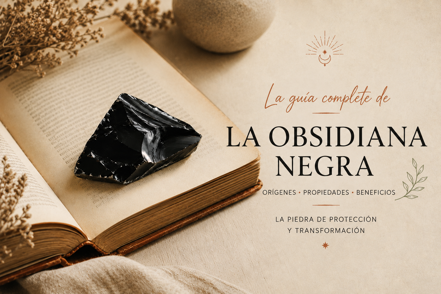 ¿Qué Significa «Obsidiana»? Fragmento de obsidiana negra colocado sobre las páginas de un libro antiguo