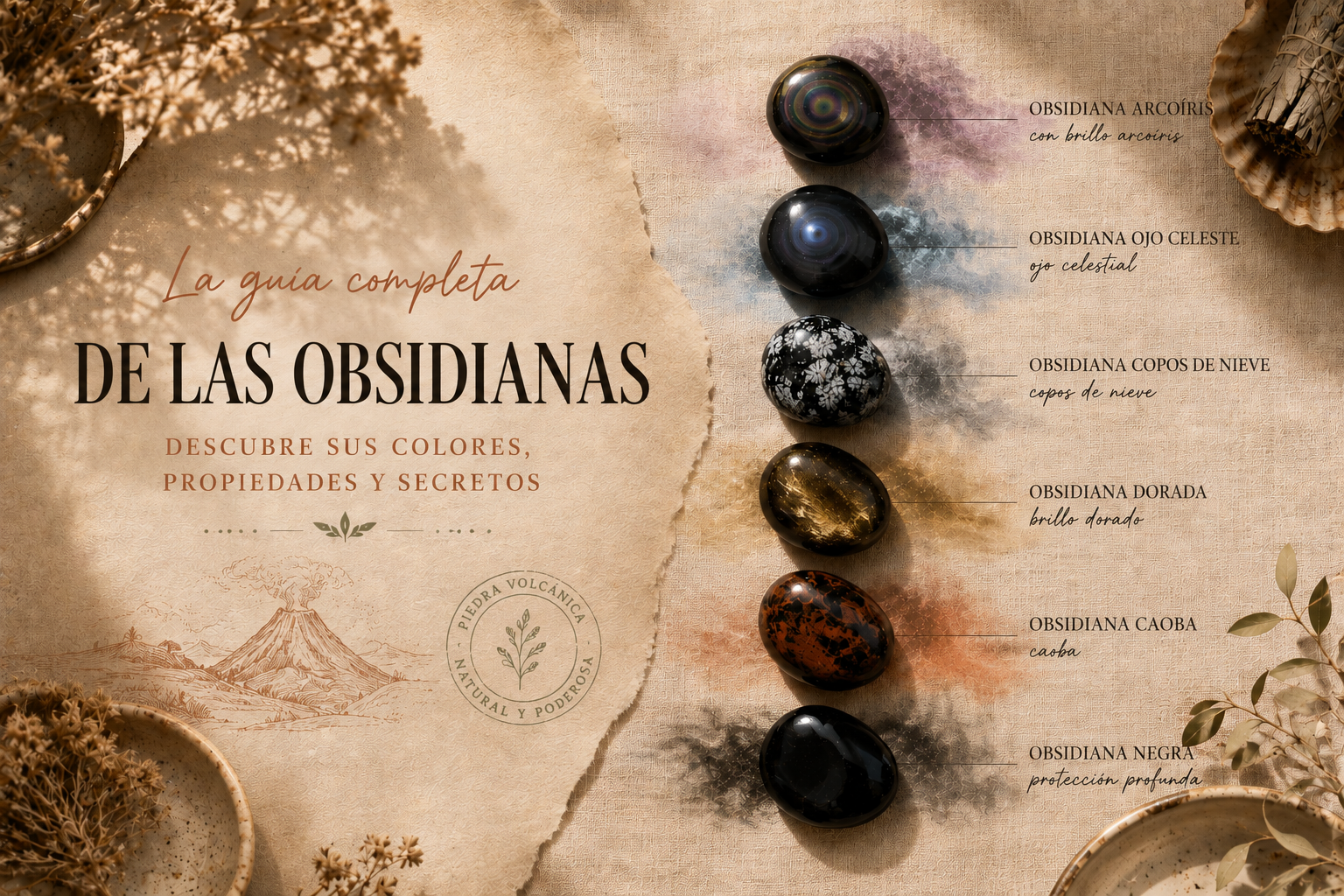 Obsidianas de distintas variedades alineadas a lo largo de los siete chakras