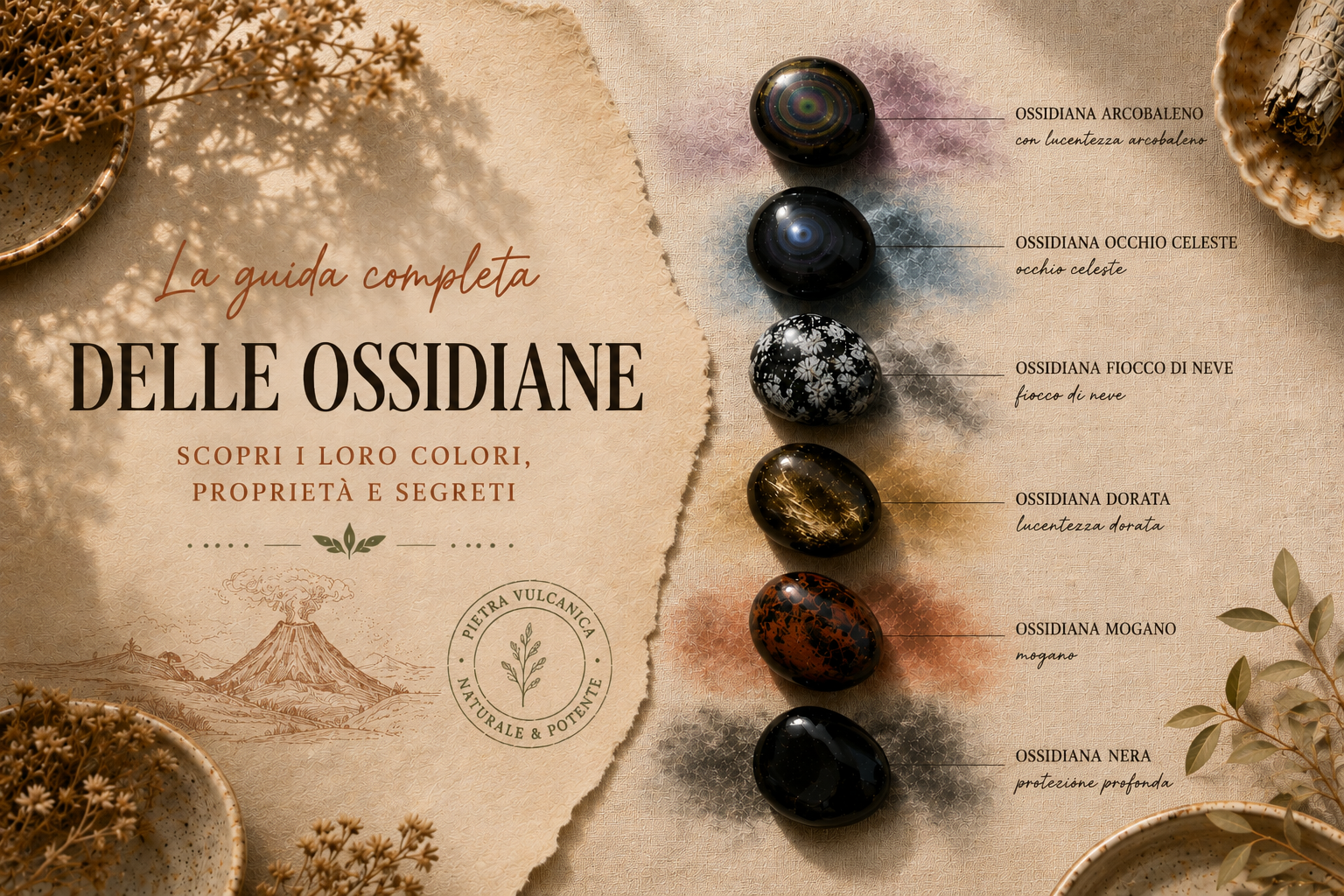 Ossidiane di diverse varietà allineate lungo i sette chakra