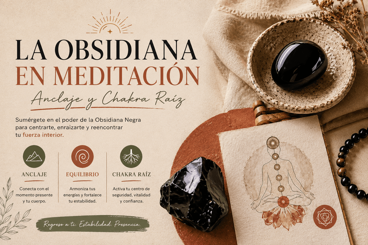 Meditar con una obsidiana negra para enraizarse y calmar el chakra raíz