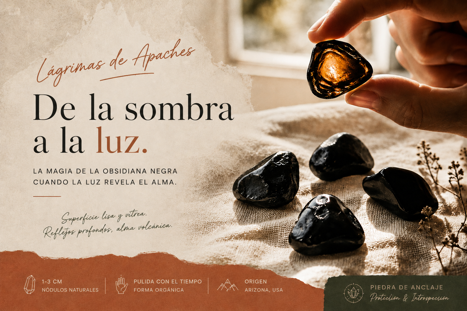 Lágrimas de Apache, pequeños guijarros de obsidiana translúcidos a contraluz