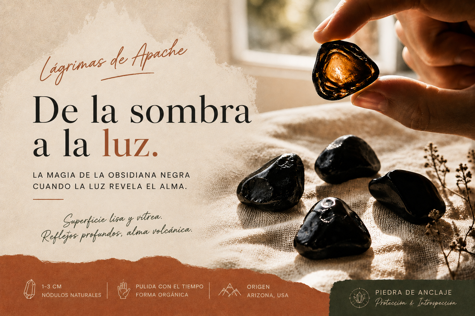 Lágrimas de Apache, pequeños guijarros de obsidiana translúcidos a contraluz