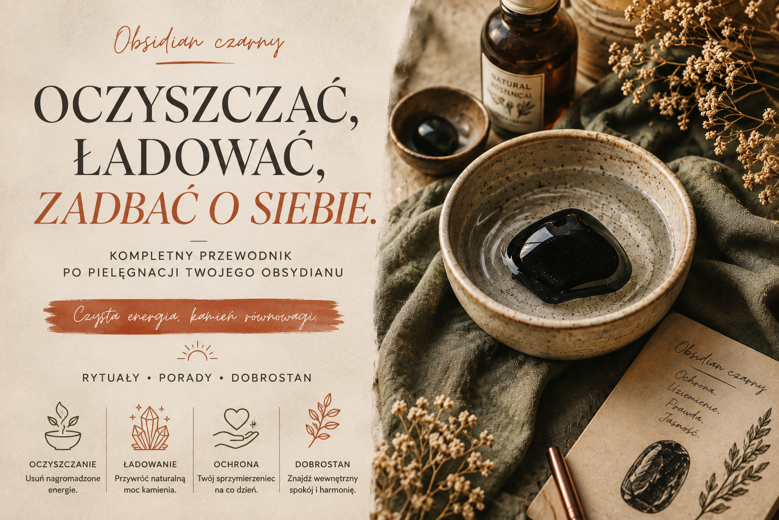 Oczyszczanie i ładowanie kamienia obsydianu