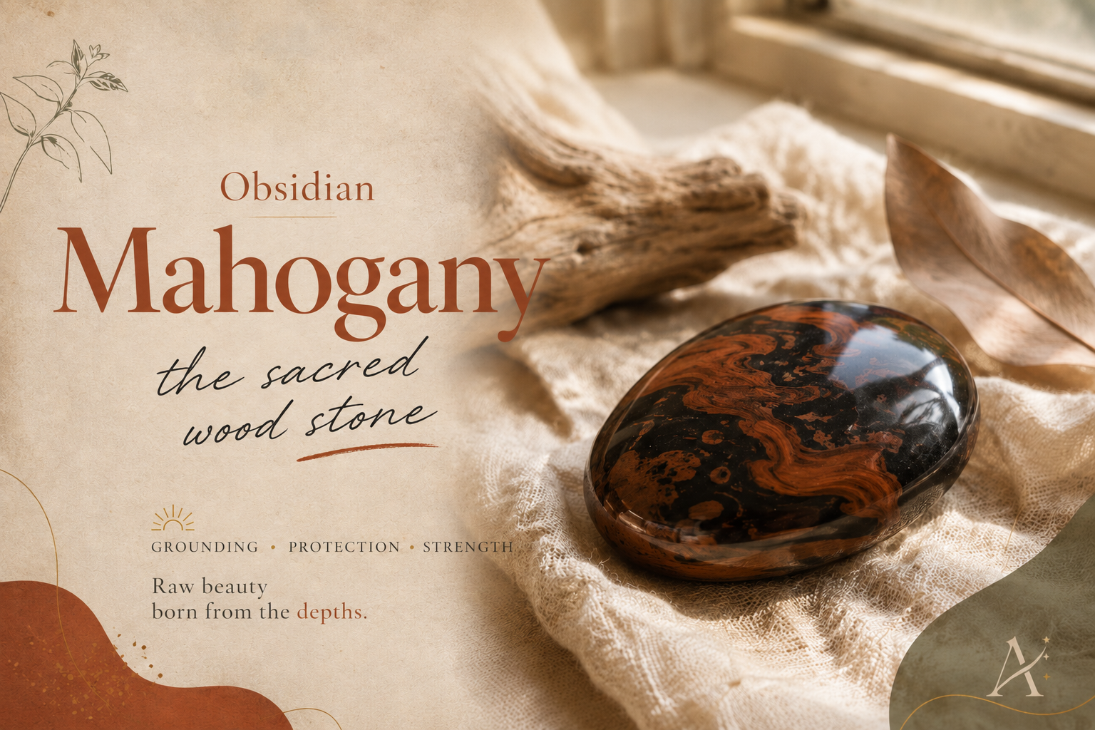 Polished mahogany obsidian with reddish-brown and black veining