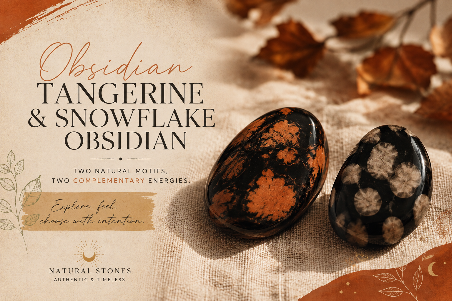 Orange pumpkin obsidian and beige peanut obsidian side by side