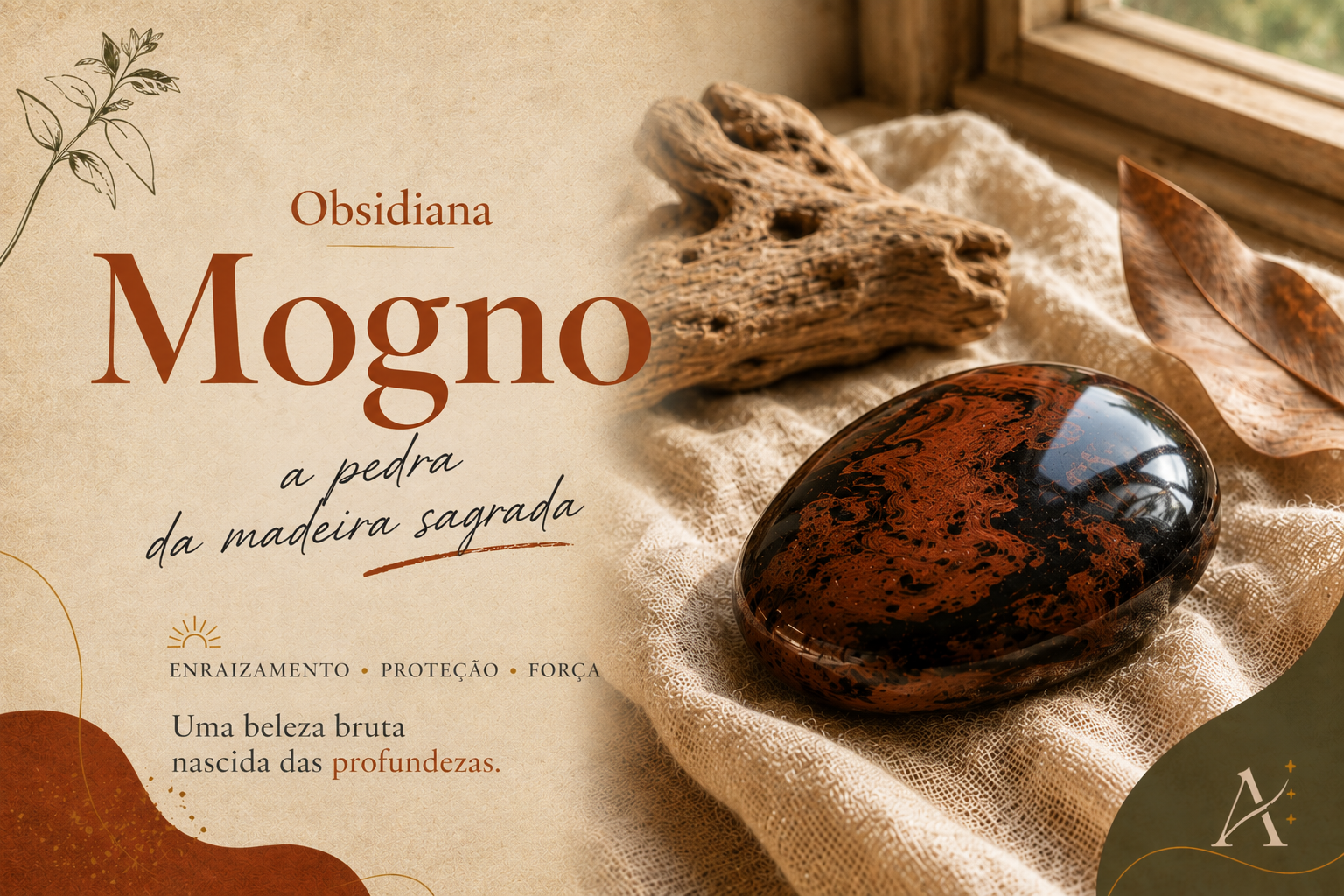 Obsidiana mogno polida com veias marrom-avermelhadas e negras