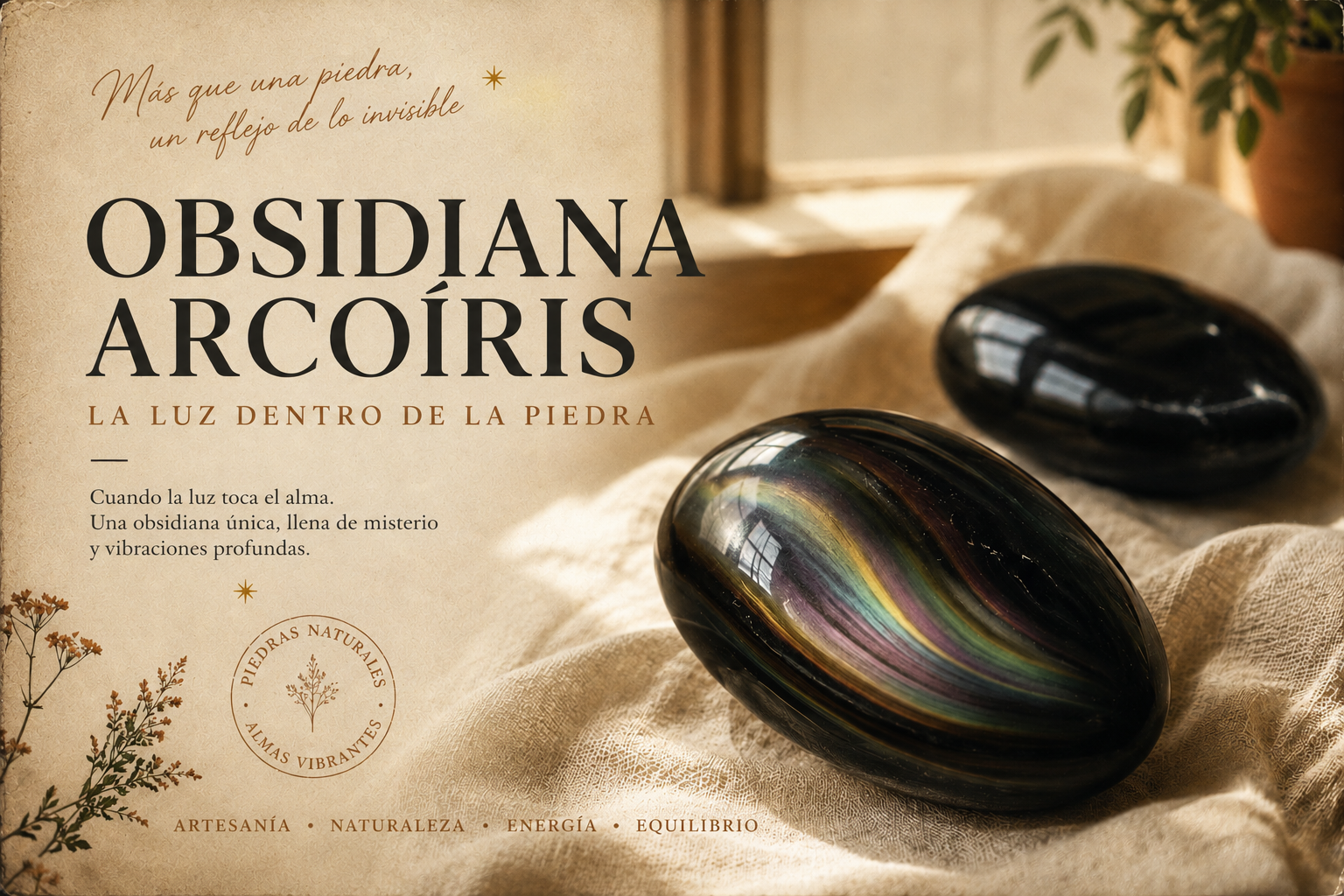 La Obsidiana Arcoíris y sus Reflejos Irisados Obsidiana arcoíris pulida revelando irisaciones verdes y púrpuras