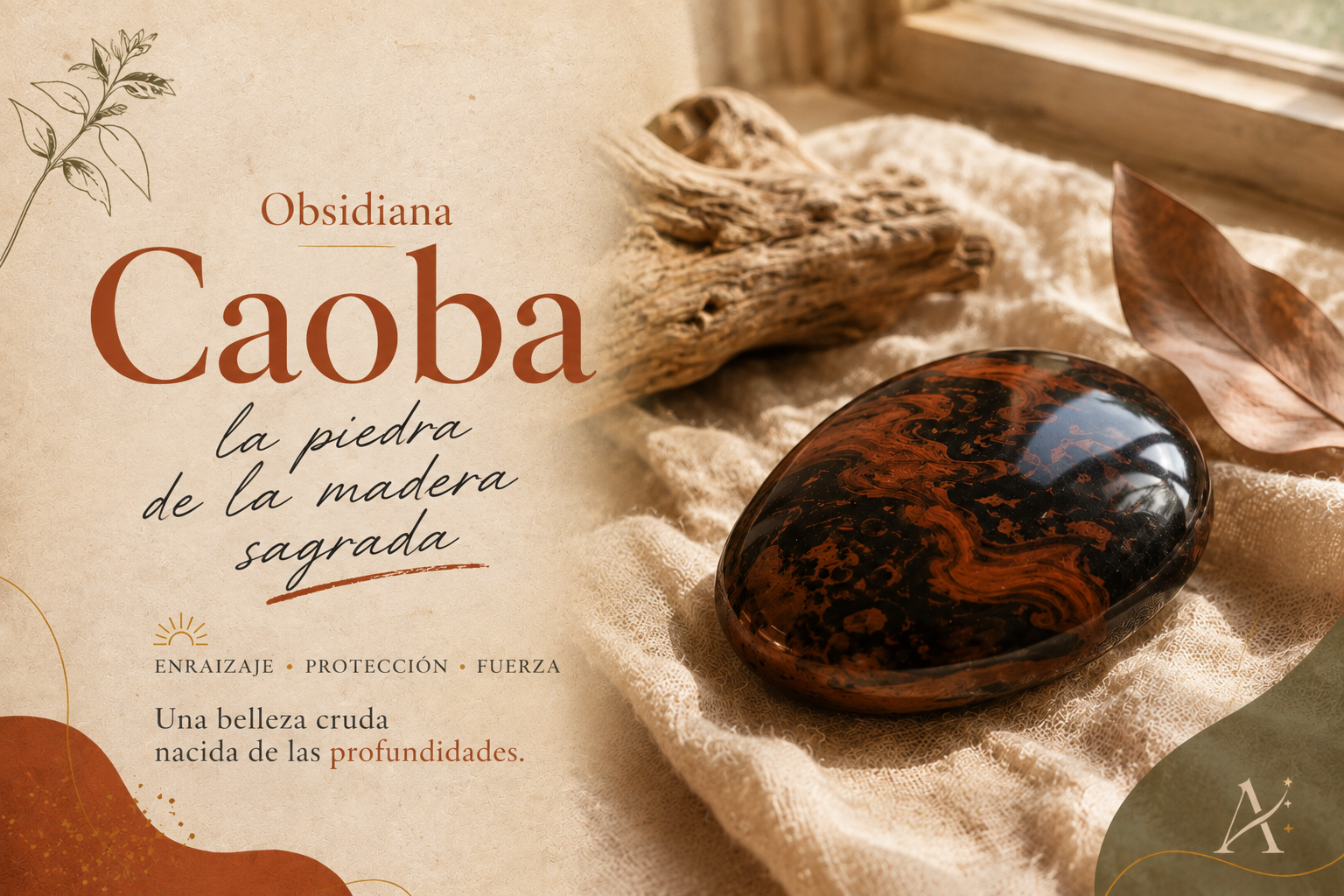 Obsidiana caoba pulida con vetas café-rojizo y negras