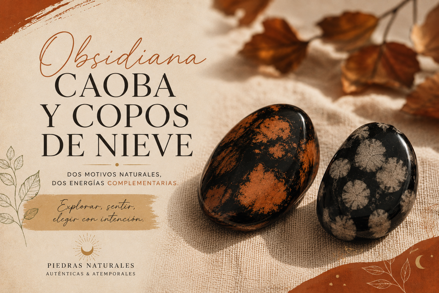 Obsidiana calabaza anaranjada y obsidiana cacahuete beige una junto a otra